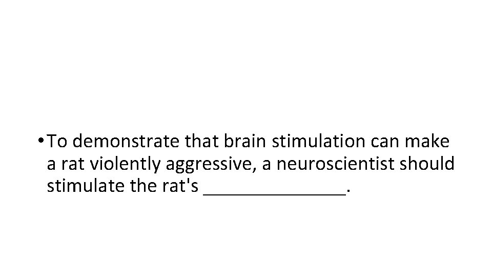  • To demonstrate that brain stimulation can make a rat violently aggressive, a