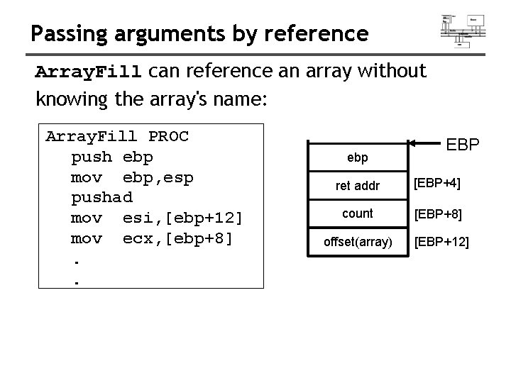 Passing arguments by reference Array. Fill can reference an array without knowing the array's