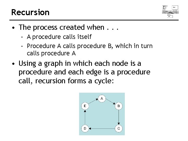 Recursion • The process created when. . . – A procedure calls itself –