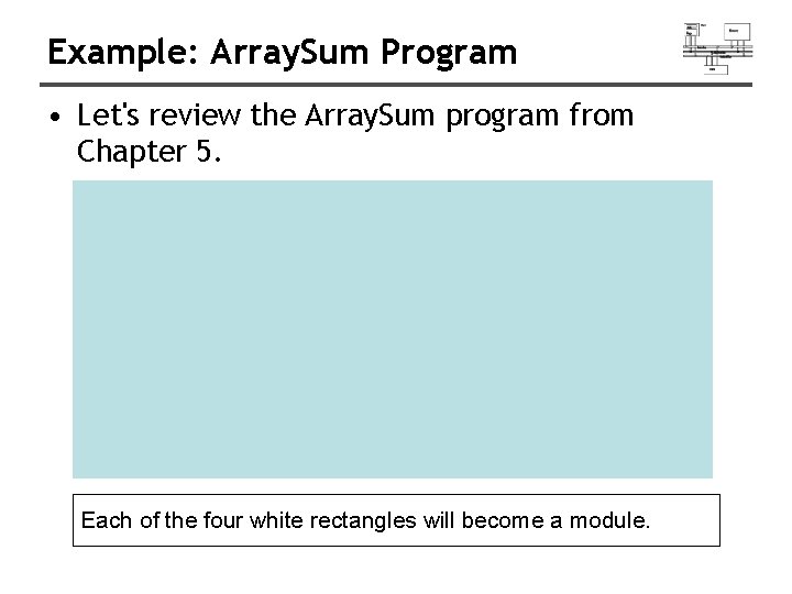 Example: Array. Sum Program • Let's review the Array. Sum program from Chapter 5.