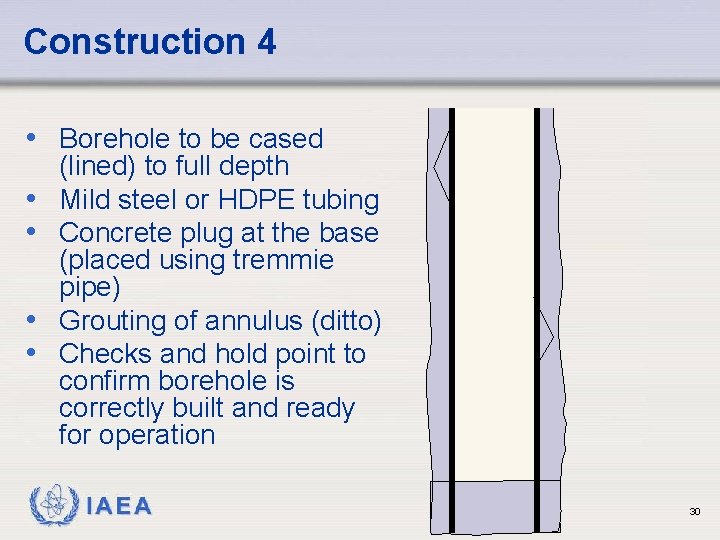 Construction 4 • Borehole to be cased • • (lined) to full depth Mild