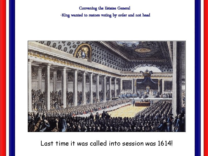 Convening the Estates General -King wanted to restore voting by order and not head