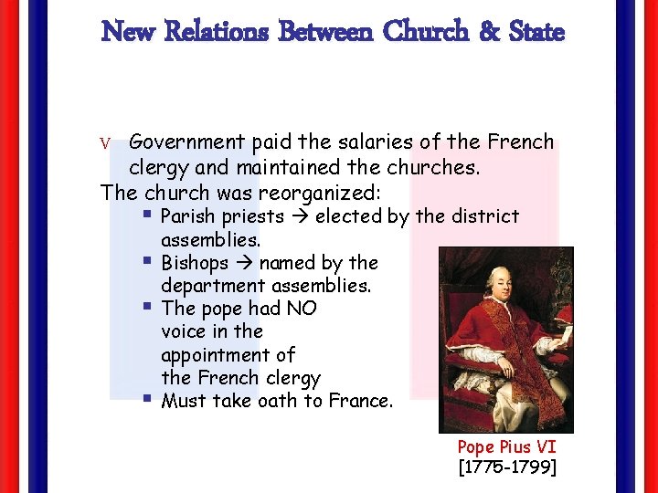 New Relations Between Church & State V Government paid the salaries of the French