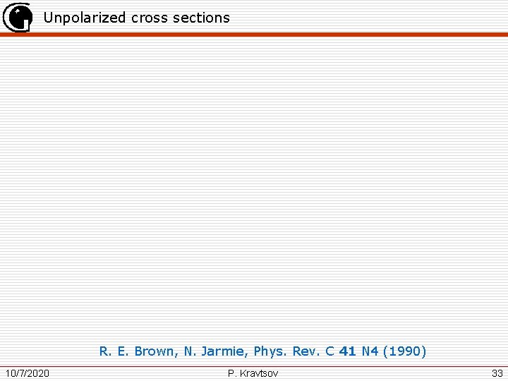 Unpolarized cross sections R. E. Brown, N. Jarmie, Phys. Rev. C 41 N 4