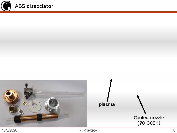 ABS dissociator plasma Cooled nozzle (70 -300 K) 10/7/2020 P. Kravtsov 8 