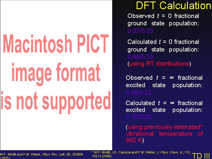 DFT Calculation Observed t = 0 fractional ground state population: 0. 67/0. 33 Calculated