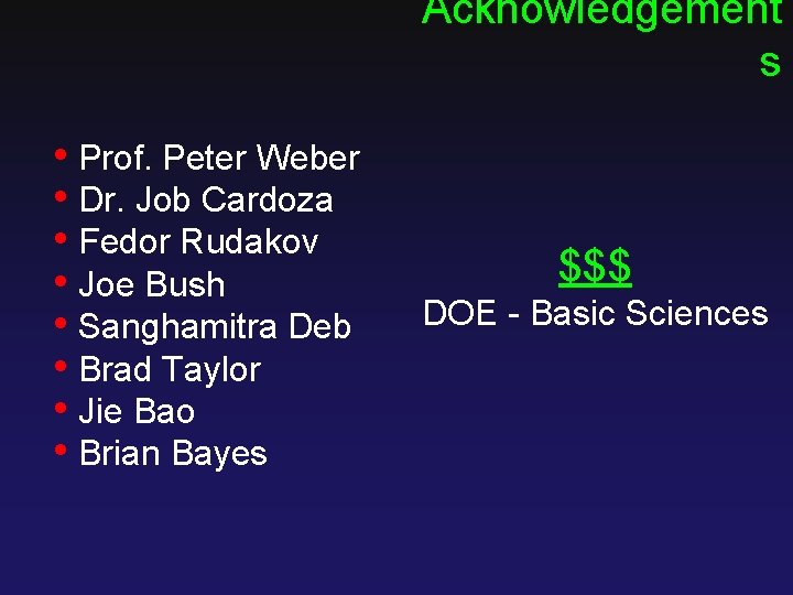 Acknowledgement s • Prof. Peter Weber • Dr. Job Cardoza • Fedor Rudakov •