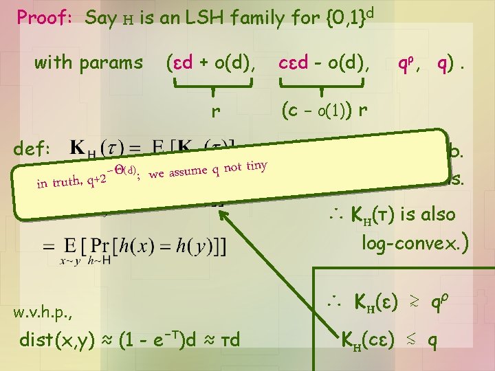 Proof: Say H is an LSH family for {0, 1}d with params (εd +