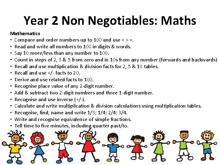 Year 2 Non Negotiables: Maths Mathematics • Compare and order numbers up to 100