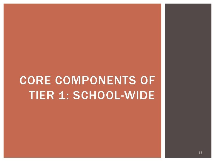 CORE COMPONENTS OF TIER 1: SCHOOL-WIDE 16 