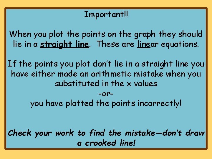 Important!! When you plot the points on the graph they should lie in a