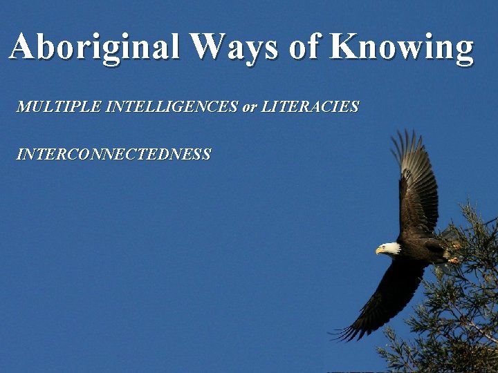 Aboriginal Ways of Knowing MULTIPLE INTELLIGENCES or LITERACIES INTERCONNECTEDNESS 