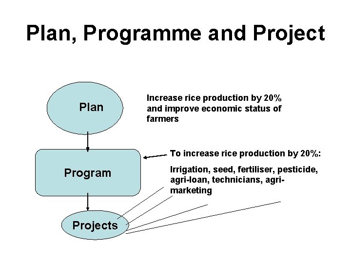 Plan, Programme and Project Plan Increase rice production by 20% and improve economic status