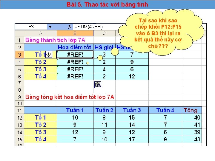 Bài 5. Thao tác với bảng tính Tại sao khi sao chép khối F