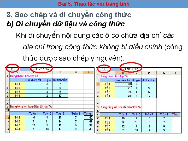 Bài 5. Thao tác với bảng tính 3. Sao chép và di chuyển công
