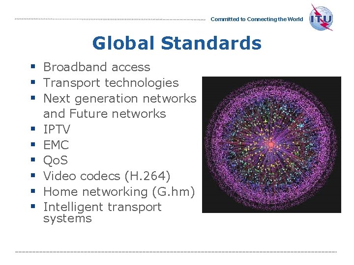 Committed to Connecting the World Global Standards § Broadband access § Transport technologies §