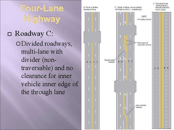 Four-Lane Highway Roadway C: Divided roadways, multi-lane with divider (nontraversable) and no clearance for