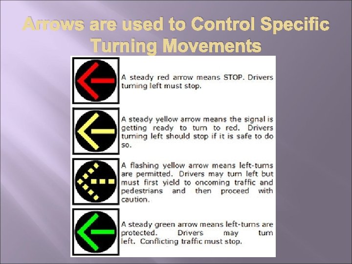 Arrows are used to Control Specific Turning Movements 