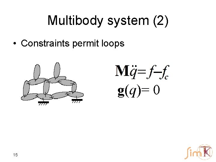 Multibody system (2) • Constraints permit loops g(q)= 0 15 