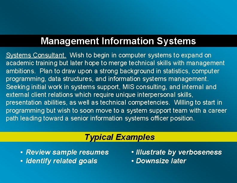 Management Information Systems Consultant. Wish to begin in computer systems to expand on academic