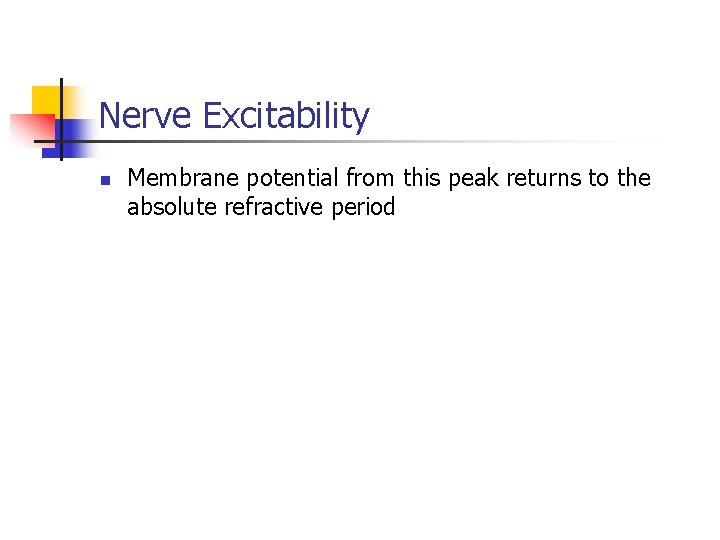 Nerve Excitability n Membrane potential from this peak returns to the absolute refractive period