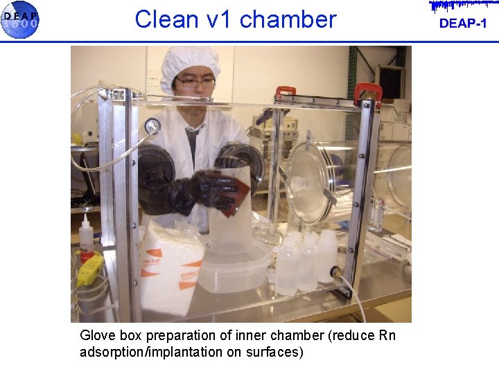 Clean v 1 chamber Glove box preparation of inner chamber (reduce Rn adsorption/implantation on