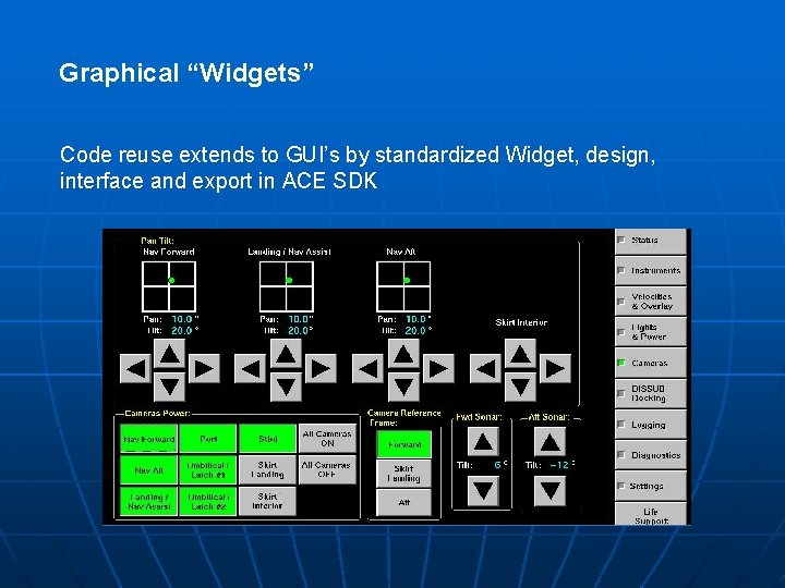 Graphical “Widgets” Code reuse extends to GUI’s by standardized Widget, design, interface and export Graphical “Widgets” Code reuse extends to GUI’s by standardized Widget, design, interface and export