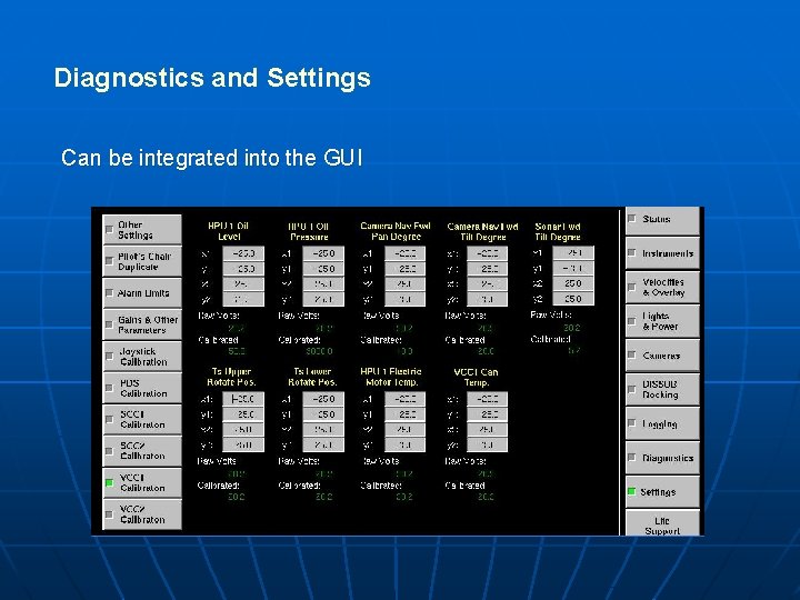 Diagnostics and Settings Can be integrated into the GUI 