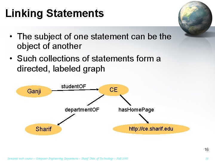 Linking Statements • The subject of one statement can be the object of another