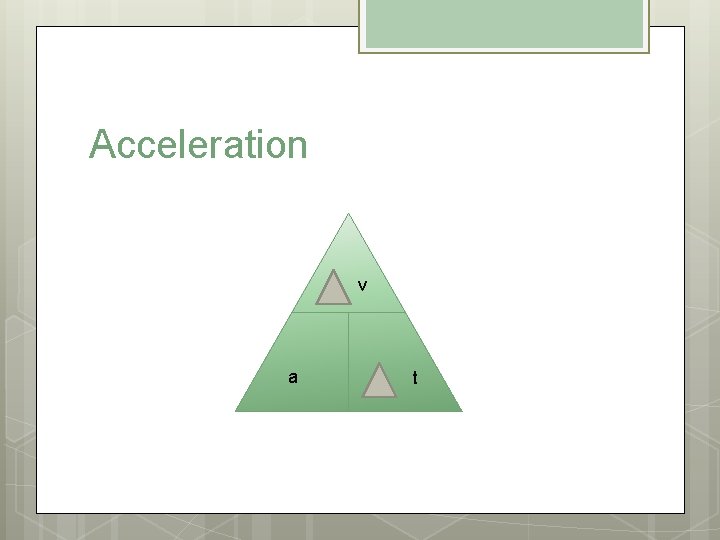 Acceleration v a t 