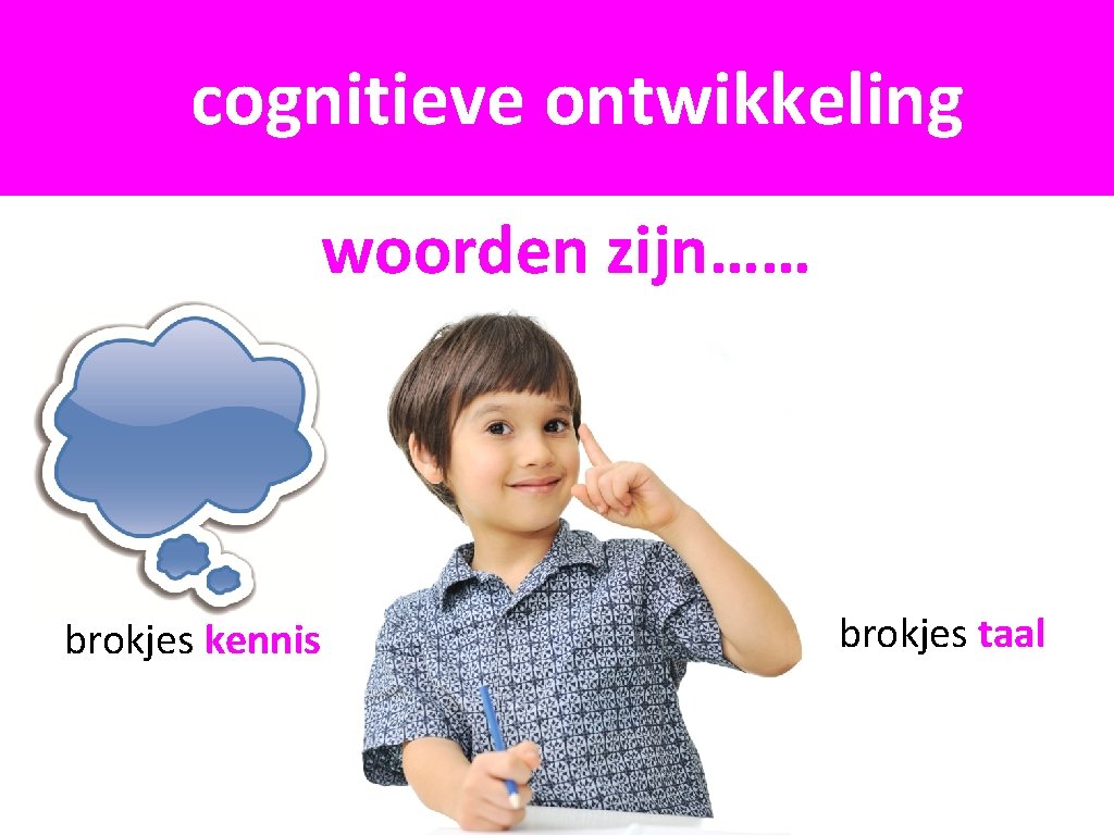 cognitieve ontwikkeling woorden zijn…… brokjes kennis brokjes taal 