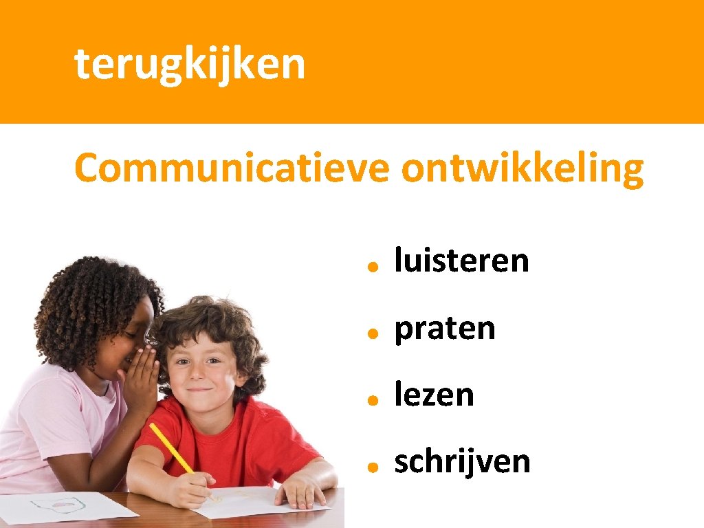 terugkijken Communicatieve ontwikkeling luisteren praten lezen schrijven 