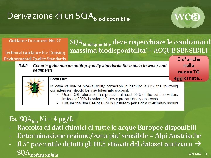 Derivazione di un SQAbiodisponibile deve rispecchiare le condizioni di massima biodisponibilita’ = ACQUE SENSIBILI