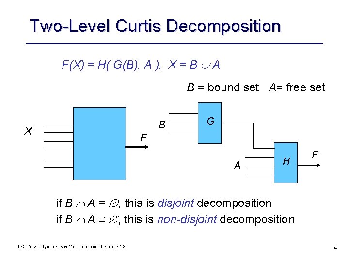 Two-Level Curtis Decomposition F(X) = H( G(B), A ), X = B A B