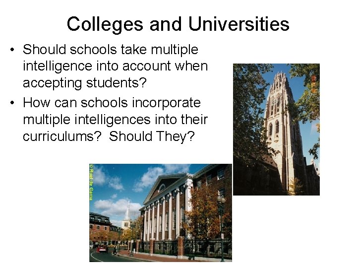 Colleges and Universities • Should schools take multiple intelligence into account when accepting students?