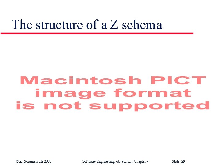 The structure of a Z schema ©Ian Sommerville 2000 Software Engineering, 6 th edition.