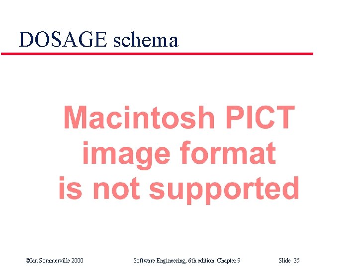 DOSAGE schema ©Ian Sommerville 2000 Software Engineering, 6 th edition. Chapter 9 Slide 35