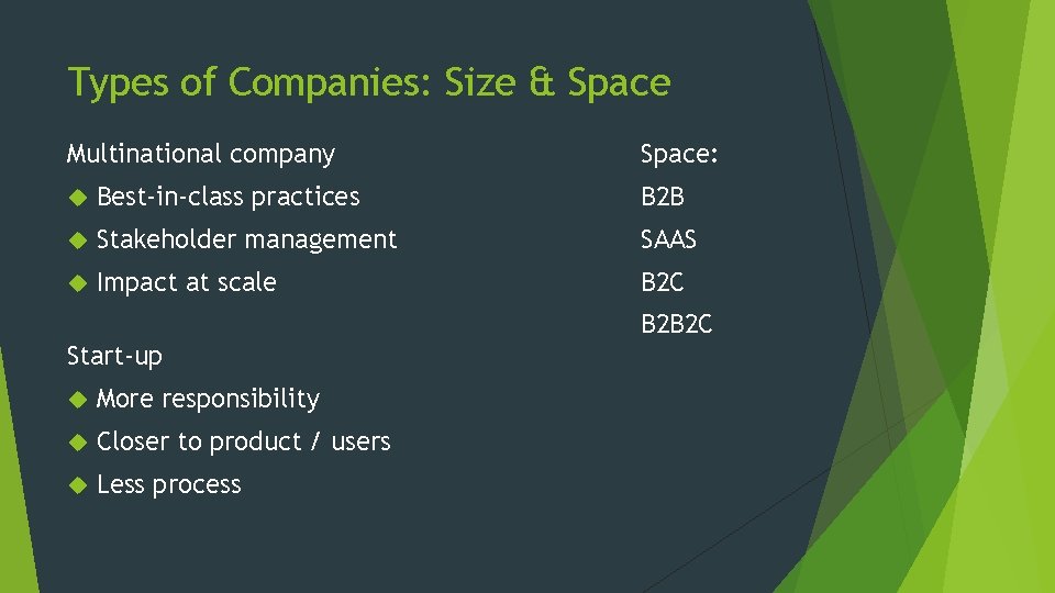 Types of Companies: Size & Space Multinational company Space: Best-in-class practices B 2 B