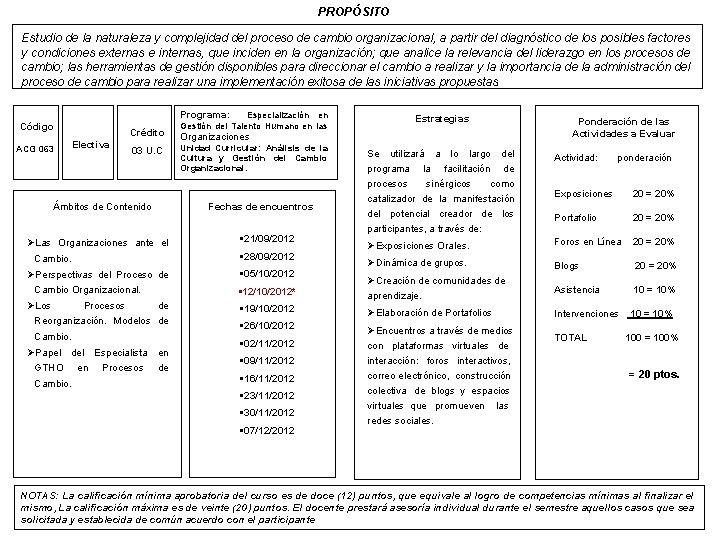  PROPÓSITO Estudio de la naturaleza y complejidad del proceso de cambio organizacional, a