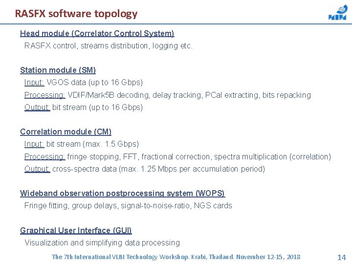 RASFX software topology Head module (Correlator Control System) RASFX control, streams distribution, logging etc.