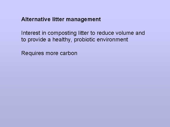 Alternative litter management Interest in composting litter to reduce volume and to provide a