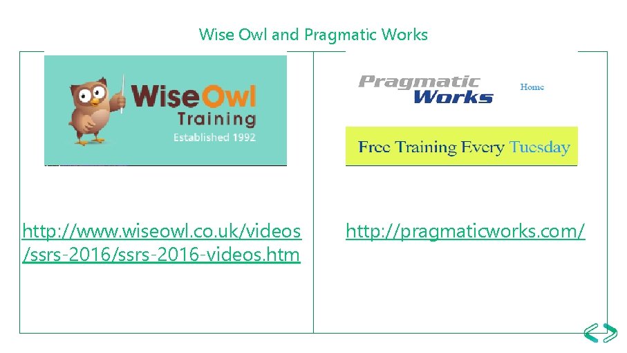 Wise Owl and Pragmatic Works http: //www. wiseowl. co. uk/videos /ssrs-2016 -videos. htm http: