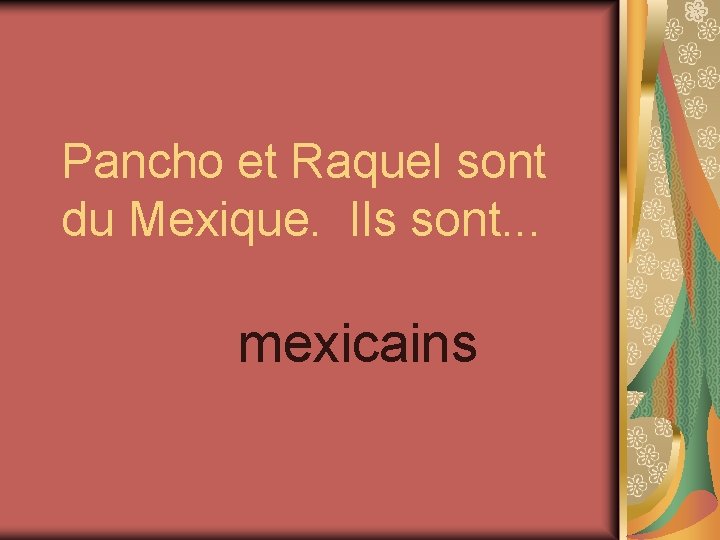 Pancho et Raquel sont du Mexique. Ils sont. . . mexicains 
