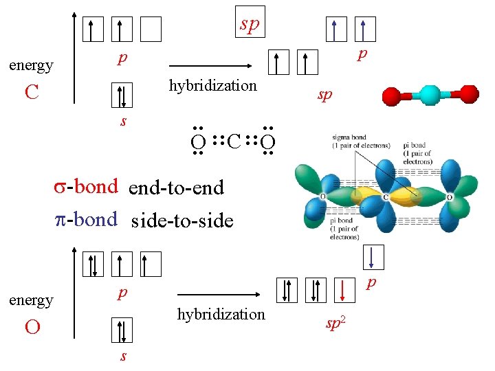 sp energy p p sp : : s : : hybridization C O :