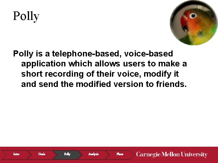 Polly is a telephone-based, voice-based application which allows users to make a short recording