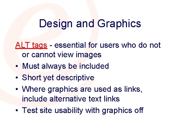 Design and Graphics ALT tags - essential for users who do not or cannot