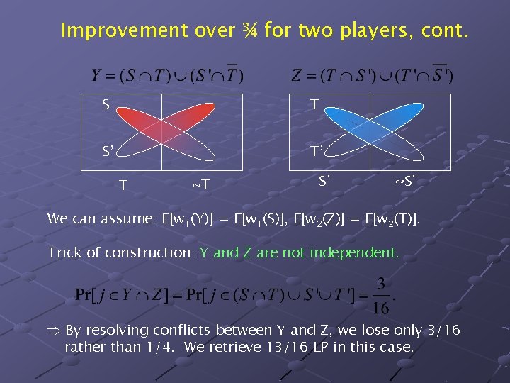 Improvement over ¾ for two players, cont. S T S’ T’ T ~T S’