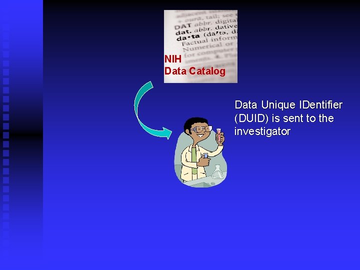 NIH Data Catalog Data Unique IDentifier (DUID) is sent to the investigator 