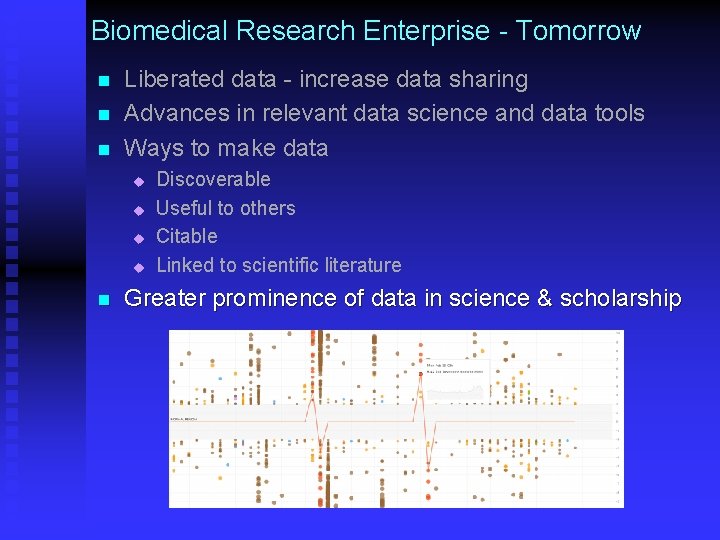 Biomedical Research Enterprise - Tomorrow n n n Liberated data - increase data sharing