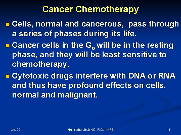 Cancer Chemotherapy Cells, normal and cancerous, pass through a series of phases during its